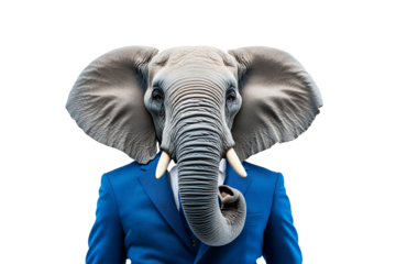 Elephant wearing a royal blue suit