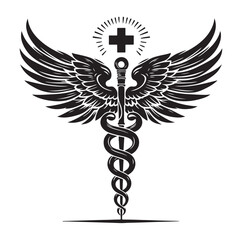 Caduceus health silhouette Vector Isolated Vector Illustration Medicine logo. Healthcare