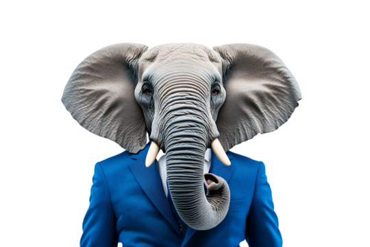 Elephant wearing a royal blue suit