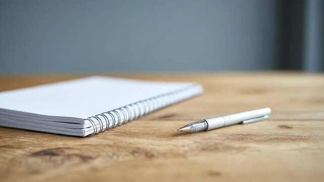 Spiral-bound notebook and pen on a wooden surface