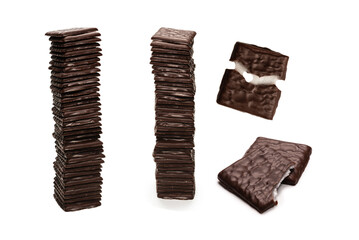 Dark chocolate candies isolated on white background.