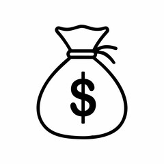 Line Art Money Bag Icon with Dollar Sign