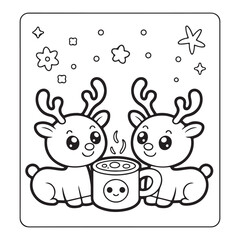 cute christmas coloring page, bold & easy cozy winter coloring book pages, line art vector illustration, black and white designs,   cute christmas coloring page, bold & easy line art, victor art 