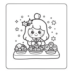 cute christmas coloring page, bold & easy cozy winter coloring book pages, line art vector illustration, black and white designs,   cute christmas coloring page, bold & easy line art, victor art 