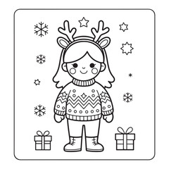 cute christmas coloring page, bold & easy cozy winter coloring book pages, line art vector illustration, black and white designs,   cute christmas coloring page, bold & easy line art, victor art 