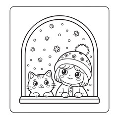 cute christmas coloring page, bold & easy cozy winter coloring book pages, line art vector illustration, black and white designs,   cute christmas coloring page, bold & easy line art, victor art 