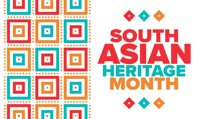 South Asian Heritage Month. Celebrate the diverse cultures and histories of South Asia. Traditional pattern. Creative art poster. Vector illustration
