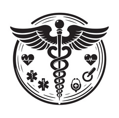 Caduceus health silhouette Vector Isolated Vector Illustration Medicine logo. Healthcare