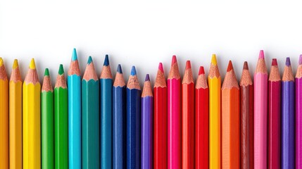 Teacher Border. Back to School Education Concept with Colored Pencils on White Table