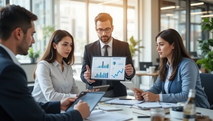 Business team analysis modern financial data using tablets in office space