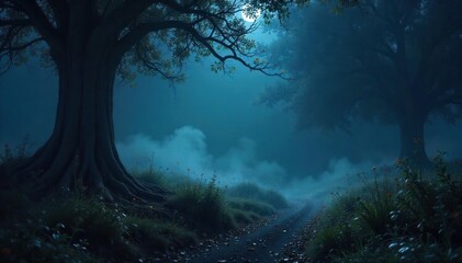 Ethereal Night Glow Magical Luminescence Illuminates Fantasy Landscape
