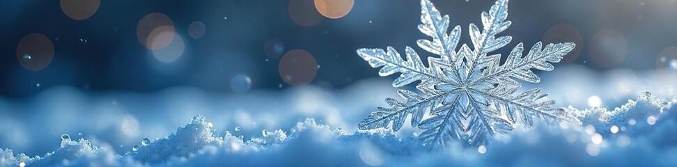 Macro Photography of an Intricate Winter Snowflake Delicate Crystalline Structure and Stunning Ice Patterns against a Soft Blurred Background, Perfect for Winter Holiday and Nature Themes