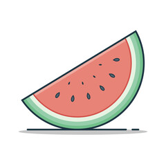 Brightly colored watermelon slice with detailed seeds and rind on a plain background