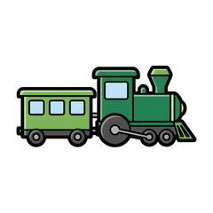 Fototapeta premium Green Toy Train Locomotive and Passenger Car Icon isolated on a transparent background