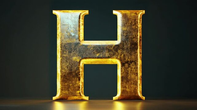 Glowing golden letter H with a rustic, metallic texture