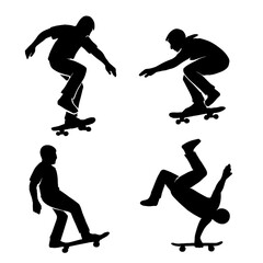 Skateboard Silhouette Gesture Collection – Extreme Sports Trick Poses in Motion – Transparent Background