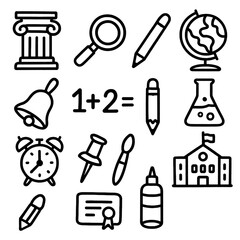 Back to School Hand Drawn Doodle Icon Collection – Education and Stationery Sketch Set – Marker Style – Transparent Background