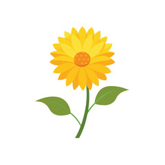 Cheerful sunflower design featuring bright yellow petals and green leaves