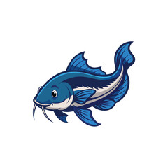 Cartoon catfish graphic with blue and white colours for branding