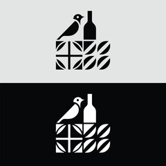 A stylized bird and bottle icon are juxtaposed against a geometric tile pattern in this modern logo design against a contrasting background