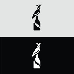 A sleek black bird perches gracefully atop a stylized bottle in this minimalist logo design against a contrasting background