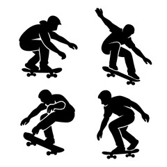 Skateboard Silhouette Gesture Collection – Extreme Sports Trick Poses in Motion – Transparent Background