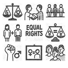 Gender Equality and Diversity Sketch Icons – Hand Drawn Scribble Style Doodle Feminism and Inclusivity Clipart – Transparent Background