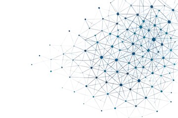 Abstract network of interconnected blue nodes and lines on a white background