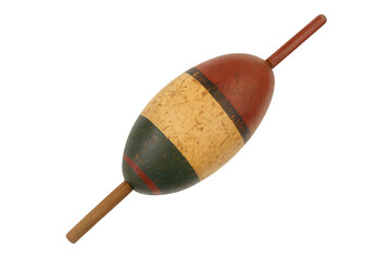 Old wooden fishing float with colorful stripes isolated on transparent background, perfect for fishing or nautical-themed projects