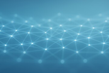 Obraz premium Abstract blue network of glowing nodes and connecting lines in a digital space