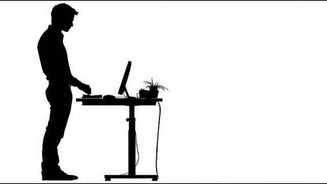 Seamless silhouette of young man typing on keyboard, cut out, isolated, white background