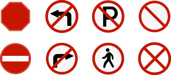 Road Traffic Prohibition Signs Vector Set.