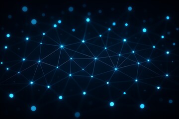 Obraz premium Abstract network of glowing blue nodes connected by thin lines on a dark background