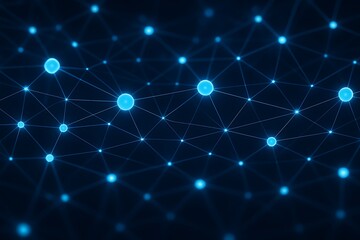 Obraz premium Abstract glowing blue network of interconnected nodes and lines on a dark background