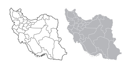 Map of Iran, outline and gray fill style, with provinces.Vector illustration
