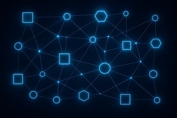 Fototapeta premium Abstract glowing network of geometric shapes on a dark blue background
