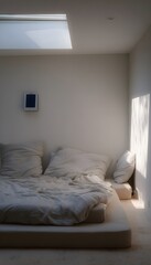 Fototapeta premium Modern Bedroom in Autonomous House with Solar Panel Display