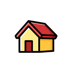 Simple Cartoon House Red Roof Yellow Walls Icon isolated on a transparent background