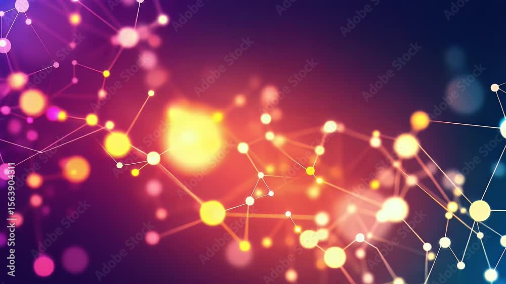 Poster abstract digital network of connected dots and lines with bokeh effect. displaying connections in a 