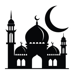 Islamic Mosque with Crescent Silhouette Vector