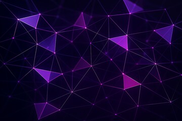 Abstract network of glowing purple triangles and lines on dark background