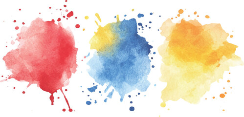 Colorful watercolor brush strokes vector. set of paint splatter illustration. Collection of isolated watercolor paint stains in vibrant colors. 