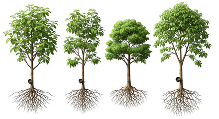 Fototapeta premium Detailed Illustration Depicting the Diverse Growth Stages of Trees in Their Natural Environment, isolated on a transparent background