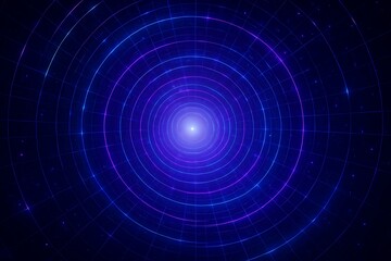 Fototapeta premium Abstract glowing neon grid tunnel with a bright light at the center