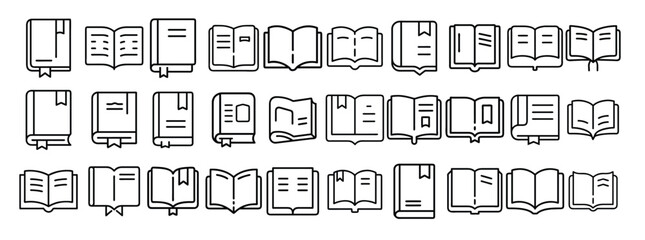 Books, reading, education – thin line web icon set. Outline icons collection. Simple vector illustration.