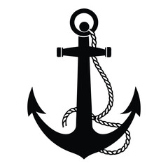 Classic black anchor with thick rope a nautical symbol isolated on white background
