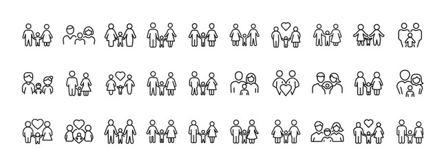 Family, parent, child – thin line web icon set. Outline icons collection. Simple vector illustration.