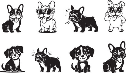 Fototapeta premium set of dogs silhouettes, funny and angry silhouette vector illustration set, deferent variation dog icon on white background.