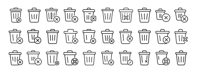 Trash bin, delete, remove – thin line web icon set. Outline icons collection. Simple vector illustration.