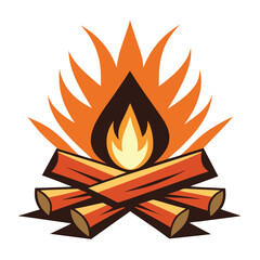 Stylized campfire illustration with flames and logs isolated on white background
